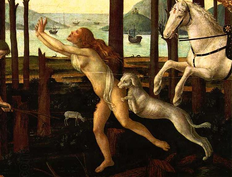 BOTTICELLI, Sandro The Story of Nastagio degli Onesti (detail of the first episode)  gfh oil painting picture